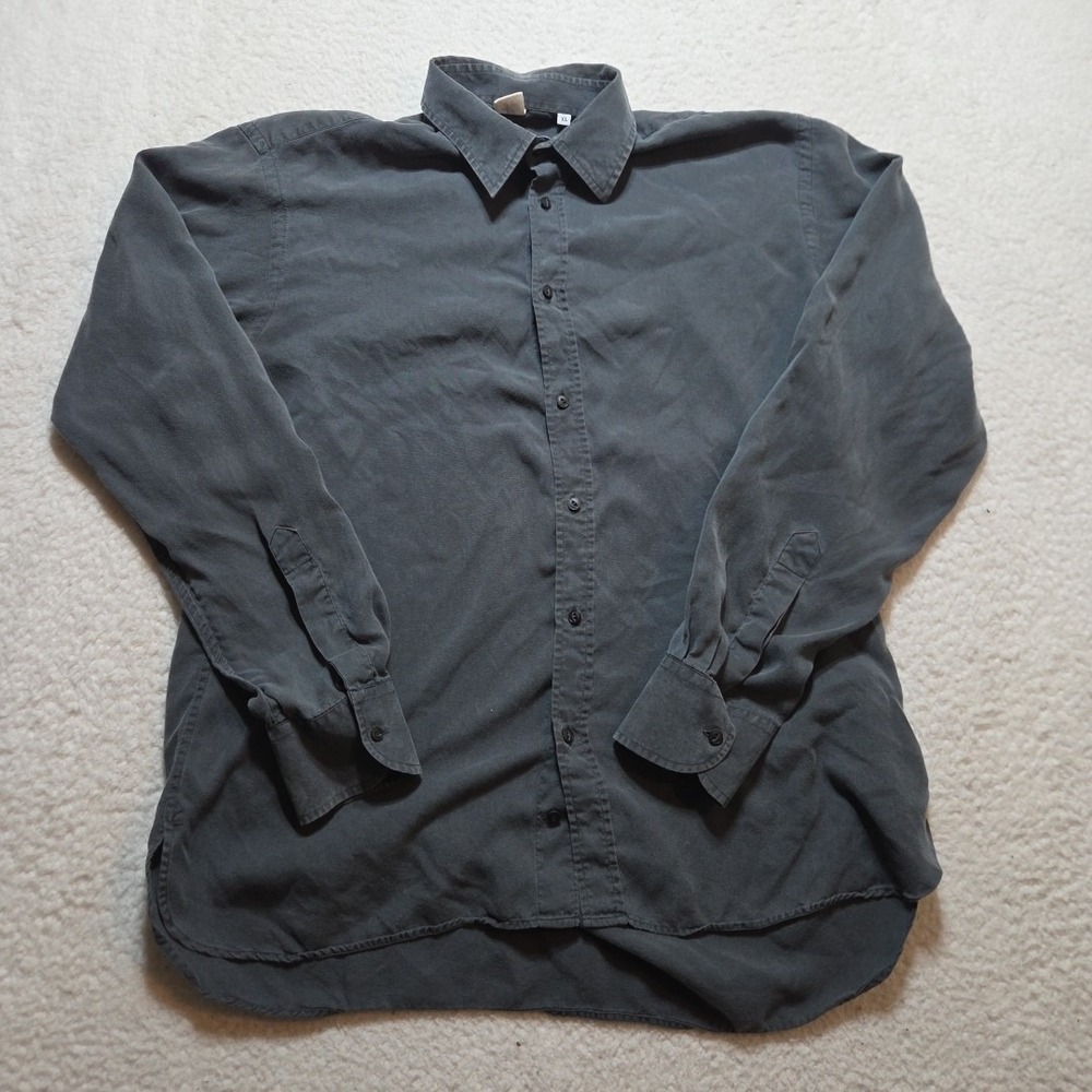 Adam Kimmel Shirt Mens XL Charcoal 100% Lyocell Button Up Made in Italy Faded